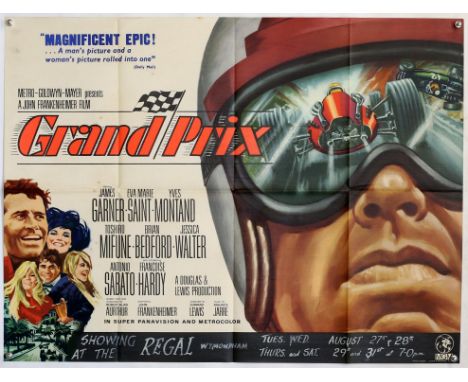 Grand Prix (1966) British Quad poster for the motor racing film starring James Garner, with iconic artwork, folded, 30 x 40 i