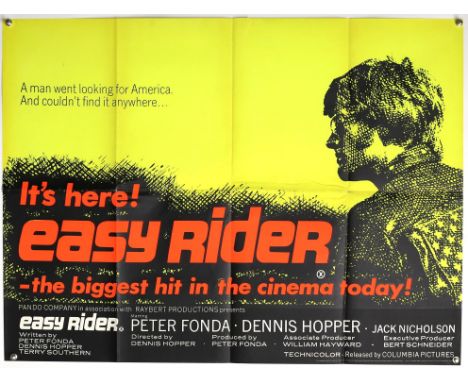 Easy Rider (1969) British Quad film poster, starring Dennis Hopper, Peter Fonda & Jack Nicholson, folded, 30 x 40 inches. Pro