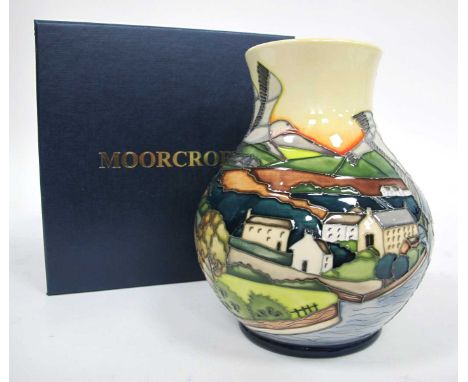 A Moorcroft Pottery Vase, of baluster form, painted with a coastal scene with seagulls, impressed and painted marks, signed b