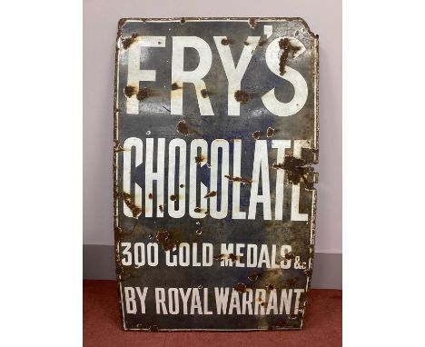 An Original Enamel Sign 'Fry's Chocolate 300 Gold Medals and by Royal Warrant', white lettering on a black/dark blue ground, 