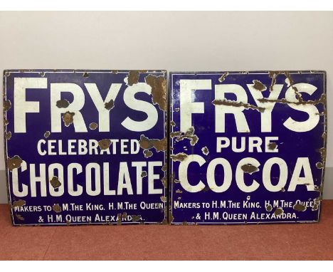 An Original Enamel Sign 'Fry's Celebrated Chocolate Makers to H.M. The King, H.M. The Queen and H.M. Queen Alexandra, 92 x 92