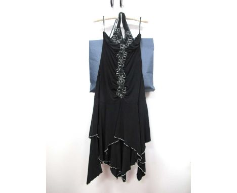Dior; A Black Jersey Halter Neck Dress, with central ruching detailed with sequin and bead flower heads, tiered handkerchief 