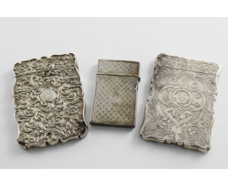 A VICTORIAN SILVER CARD CASE of shaped rectangular outline with chased decoration and a vacant cartouche, by John Tongue, Bir
