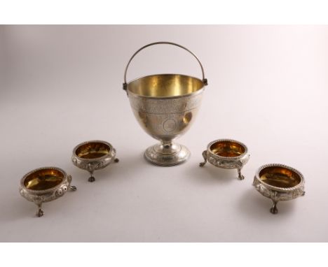 A VICTORIAN SILVER SWING HANDLED SUGAR BASIN with engraved decoration, &amp; reeded borders, crested, by Edward &amp; John Ba