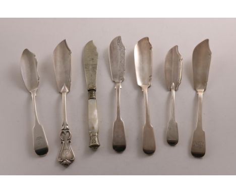 BUTTER KNIVES:- A George III silver Fiddle pattern example by Paul Storr, London 1816, a Canadian silver example by Robert He