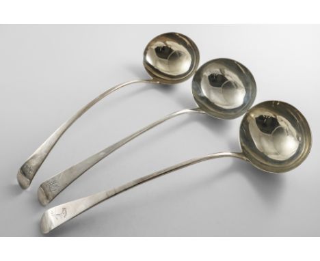 A GEORGE III SILVER SOUP LADLE Old English pattern, initialled, by William Eley &amp; William Fearn, London 1799, another sim