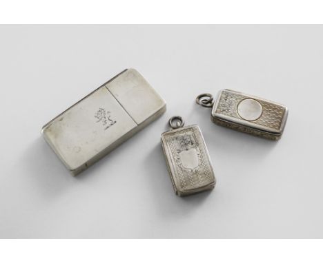 A VICTORIAN SMALL EARLY SILVER VESTA CASE rectangular with engine-turning &amp; a gilt interior, by Edward Smith, Birmingham 