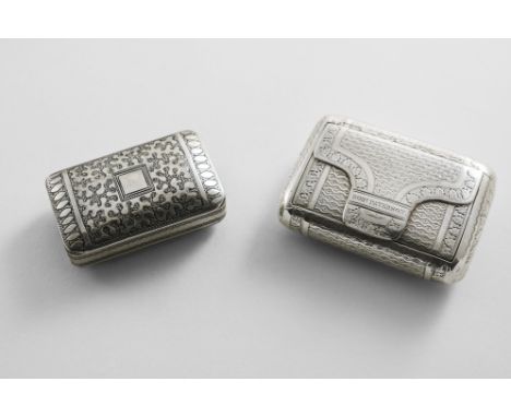 A GEORGE III ENGRAVED SILVER SNUFF BOX rectangular with a domed base &amp; cover, by John Shaw, Birmingham 1813 and a silver 