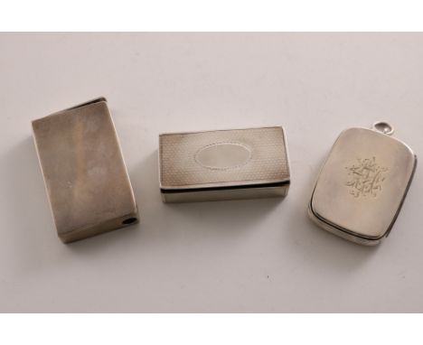 A VICTORIAN SILVER VESTA CASE &amp; SLOW-MATCH HOLDER COMBINED of plain rectangular form by Howard James, Birmingham 1889, an