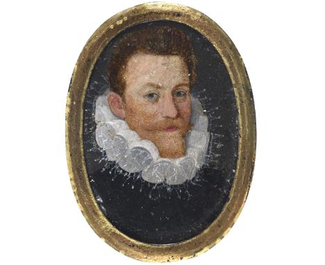 FLEMISH SCHOOL c.1600 Miniature portrait of a gentleman with reddish brown hair and a beard, wearing black doublet and a ruff