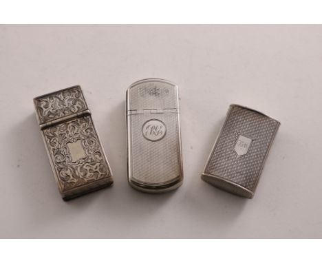 A VICTORIAN SILVER EARLY VESTA CASE with engine-turning, dual compartments, rounded ends and a cutter at one end, initialled,