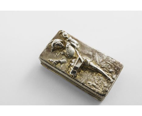 A WILLIAM IV SILVER "PEDDLER" SNUFF BOX rectangular with rounded corners and engine-turning on the base &amp; sides, the cove