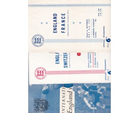 ENGLAND AT ARSENAL      Three official programmes for England matches played at Arsenal FC v. France 1947, Switzerland 1948 a