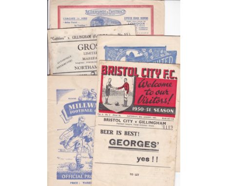 GILLINGHAM 50-51   Five Gillingham away programmes, 50-51, first season back in the Football League for Gillingham, games at 