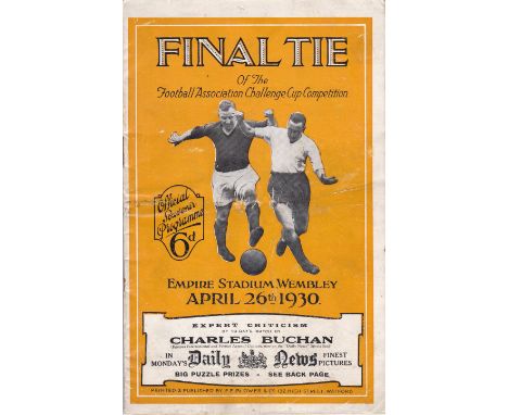 1930 FA CUP FINAL   Official programme, 1930 Final, Arsenal v Huddersfield, first major trophy won by Arsenal. Minor fold, sl