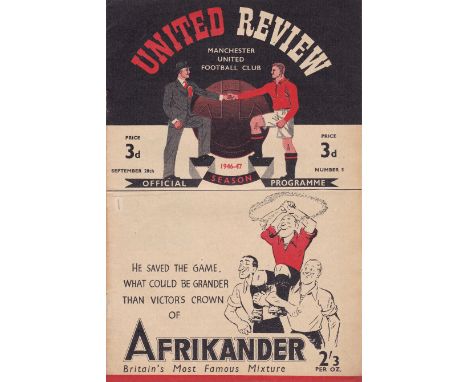 MANCHESTER UNITED      Programme for the home League match v. Arsenal 28/9/1946, slightly rusty staples.    Good