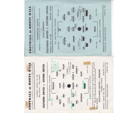 SOUTHEND - OXFORD    Two Southend single sheet home programmes, v Oxford United 1/5/61 and 11/8/62 (first Oxford Utd Football