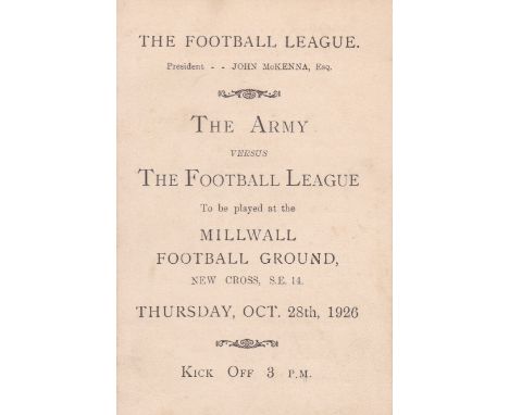 MILLWALL    List of arrangements issued by the Football League for the players for the Army v Football League at the Den 28 O