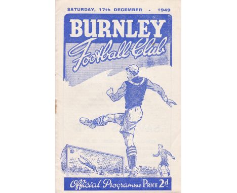 ARSENAL       Programme for the away match v. Burnley 17/12/1949 slightly rusty staple. Good