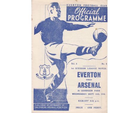 ARSENAL      Programme for the away League match v. Everton 11/9/1946.   Good