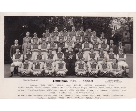 ARSENAL         Scarce postcard issued by official Arsenal photographers Lambert Jackson, all teams in one group 1938/9, incl