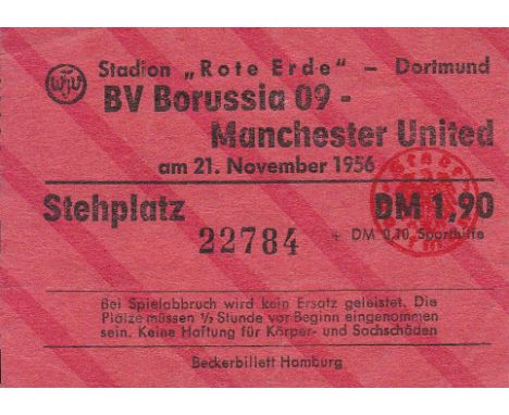 TICKET-BORUSSIA v MAN UTD 56    Ticket for Borussia Dortmund v Manchester United, 21/11/56, European Cup and first season tha