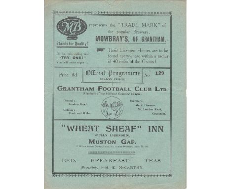 GRANTHAM - CHELSEA  1938   Grantham home programme for friendly v Chelsea Reserves, 12/11/1938. Law and Miller in Chelsea tea