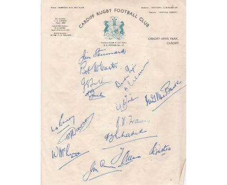 RUGBY-CARDIFF- AUSTRALIA 1947  Small selection of items relating to Cardiff Rugby Union, includes menu for reception given to
