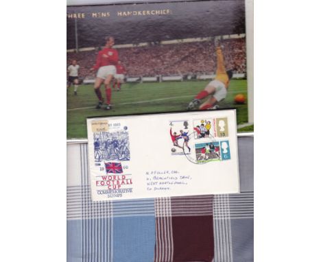 HANDKERCHIEFS     Box of Three Mens Handkerchiefs ( cotton, unused) , box lid has colour picture of Germany scoring against E