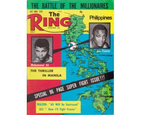 BOXING       The Ring magazine October-November 1975 issue for the "Thriller In Manila", Muhammad Ali v. Joe Frazier.   Good