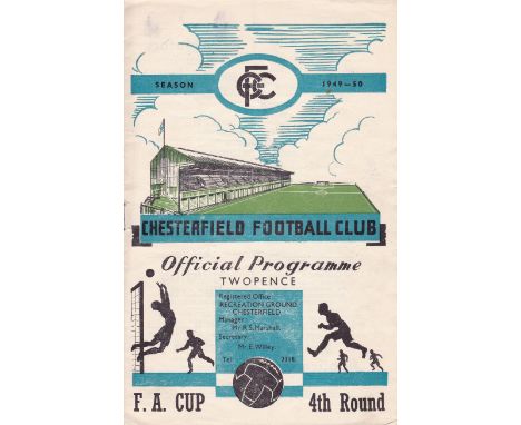 MIDDLESBROUGH        Programme for the away FA Cup tie v. Chesterfield 28/1/1950, slightly creased and pencil annotations.   