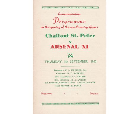 ARSENAL          Official programme for the away friendly v. Chalfont St. Peter 8/9/1960. Annotations.   Good
