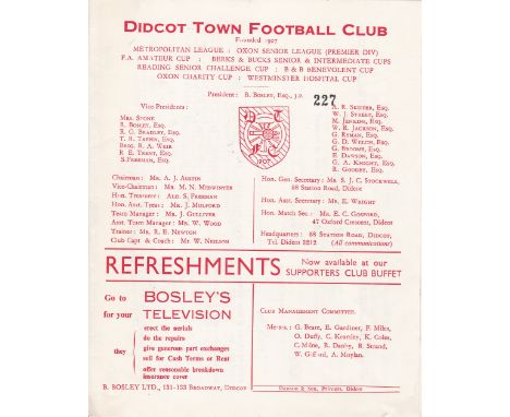 ARSENAL       Official programme for the away Metropolitan League match v. Didcot Town 21/10/1959, very slight vertical creas