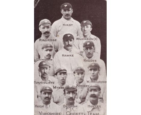 YORKSHIRE CCC 1906   Postcard showing head and shoulders of 13 Yorkshire Cricket players, 1906, all players named including H