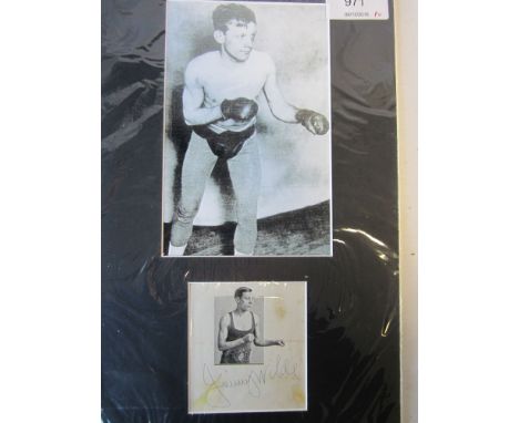 BOXING-JIMMY WILDE   Mounted montage of Jimmy Wilde, two pictures of Wilde, one with a signature beneath the picture. Complet