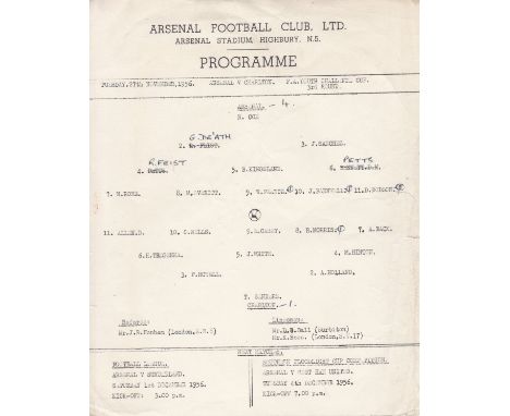 ARSENAL         Official single sheet programme for the home Youth Cup match v. Charlton Athletic 27/11/1956 very slightly cr
