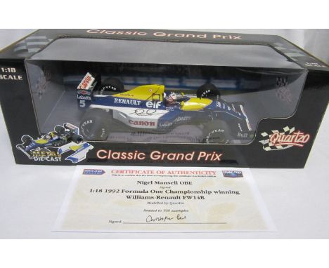 F! MODEL CARS - NIGEL MANSELL       Isued by Quartzo, 1:18 scale, Williams FW14B 1992 South Africa GP including box. Mansell 