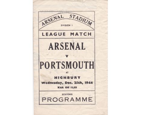ARSENAL      Four page pirate issue for the home League match v. Portsmouth 25/12/1946 issued by Buick, creased and annotatio