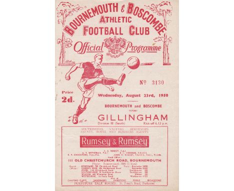 BOURNEMOUTH - GILLINGHAM 50-51   First away programme back in the Football League for Gills, Bournemouth v Gillingham, 23/8/5