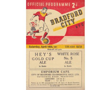 BRADFORD CITY - SCUNTHORPE 50-51   Bradford City home programme v Scunthorpe, 14/4/51, first season in the League for Scuntho