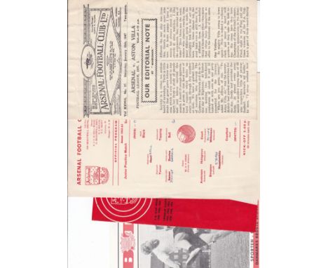 ARSENAL         Four programmes, 3 home v. Aston Villa 1946/7 creased, 1962/3 Junior and Senior Public Practice match - joint