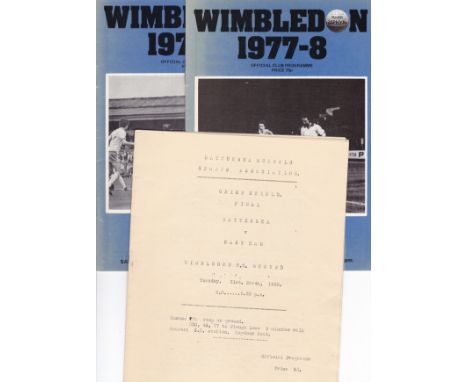 WIMBLEDON          Three programmes relating to Wimbledon, 2 homes and a neutral match, v. Doncaster and Stockport 77/8 both 