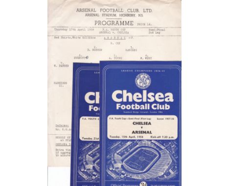 ARSENAL V CHELSEA          Three programmes for Youth Cup Semi-Finals, 2 played at Chelsea 1957/8 and 1960/1 and at Arsenal 1