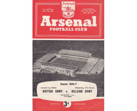 ARSENAL - DUNCAN EDWARDS 57      Arsenal programme, British Army v Belgian Army, 27/3/57 at Highbury, Kentish Cup, British te