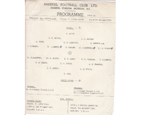 ARSENAL         Official single sheet programme for the home Youth Cup match v. Leyton Orient 31/10/1956 slightly creased wit