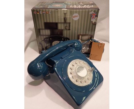 Azure blue 1960/1970s style Rotary telephone, compatible with modern telephone banking and any standard analogue landline, bo