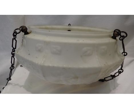 Edwardian white glass hanging lamp shade, D: 40 cm. Not available for in-house P&amp;P, contact Paul O'Hea at Mailboxes on 01