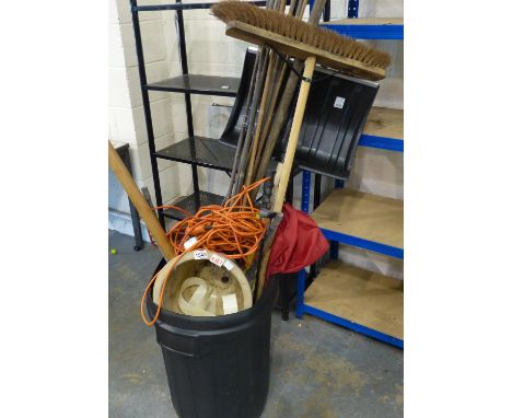 Mixed garden tools to include ceramic garden pot, bin not included. Not available for in-house P&amp;P, contact Paul O'Hea at