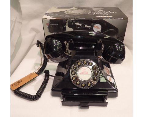Black Carrington push button telephone in the 1920s style, compatible with modern telephone banking and any standard analogue