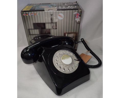 Black 1960/1970s style Rotary telephone, compatible with modern telephone banking and any standard analogue landline, boxed. 
